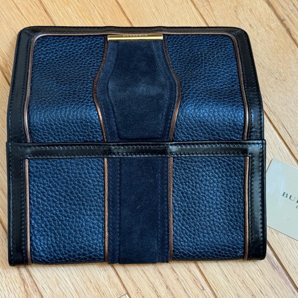 Burberry Prosum  bronze Metallic Navy Suade Leather Luxury Wallet Rare Vintage - Picture 13 of 16